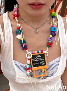 韩系ins小众设计项链 彩色字母积木串珠小黑板甜妹个性配饰长项链