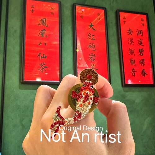 原创设计中国传统鱼跃龙门财运滚滚红锦鲤铜钱戒指手工可调节指环