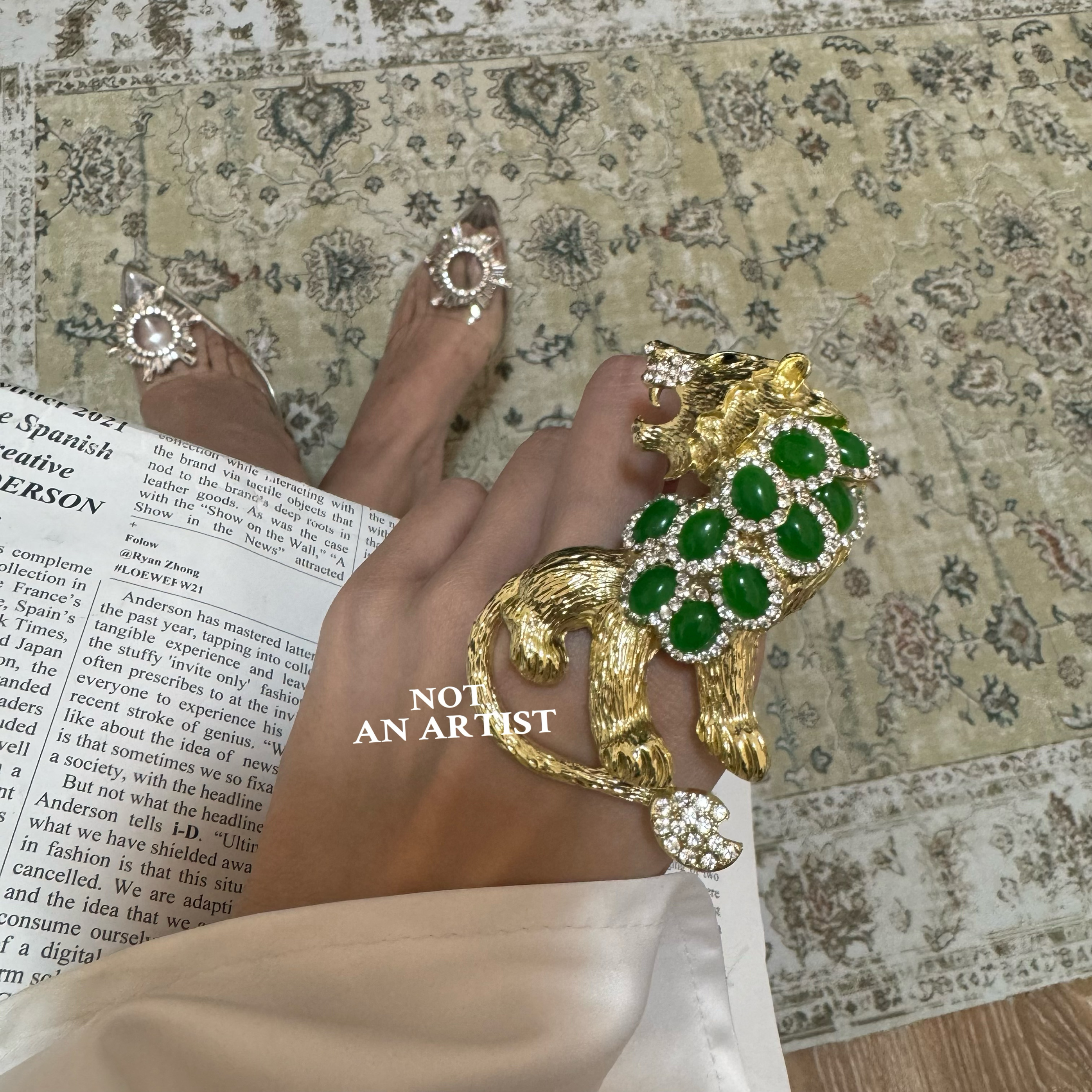 复刻20世纪珠宝美学设计艺术博物馆中古镶钻琉璃狮子戒指