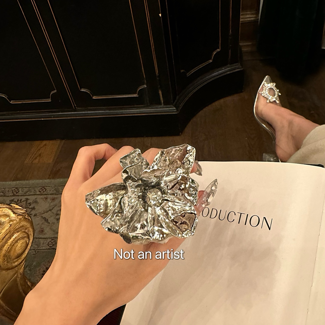 独立设计师原创手工艺术创意锡纸美学简约立体花朵水钻夸张戒指