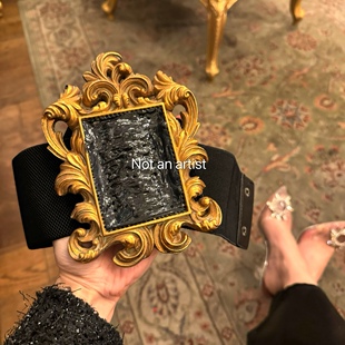 Vintage古董复刻宫廷鎏金艺术感浮雕巴洛克宫廷异形纹理腰带腰封