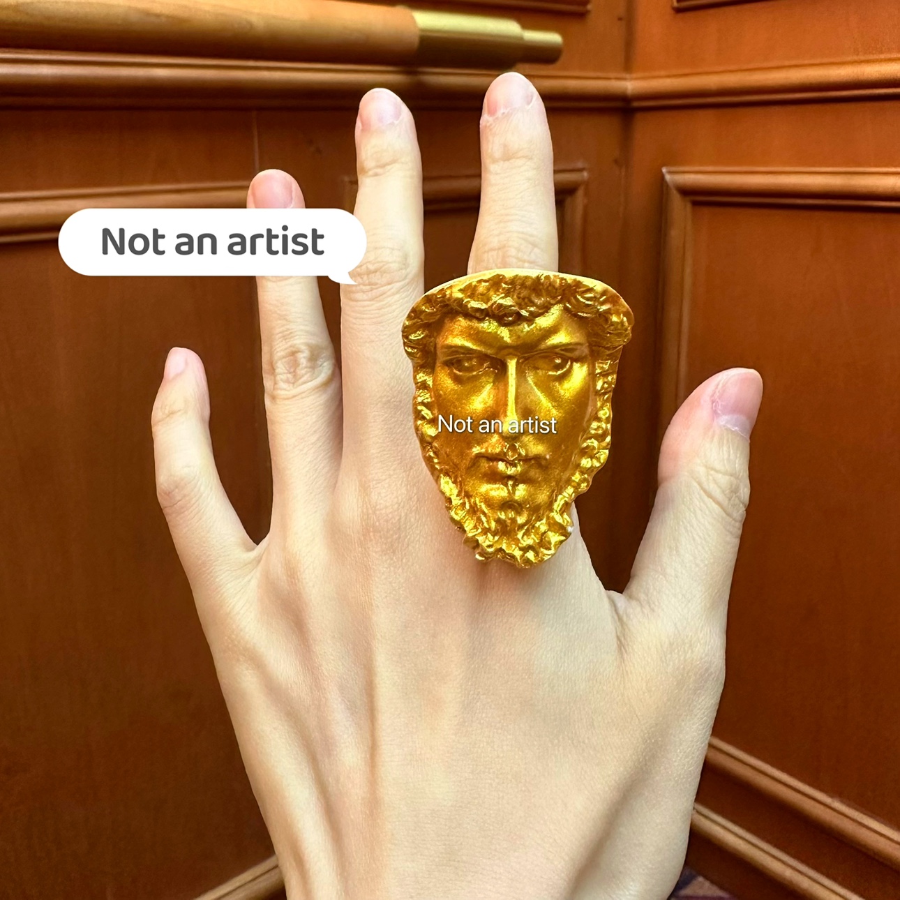 原创设计希腊风格金色面具戒指凝刻文艺复兴之美大卫雕像艺术戒指