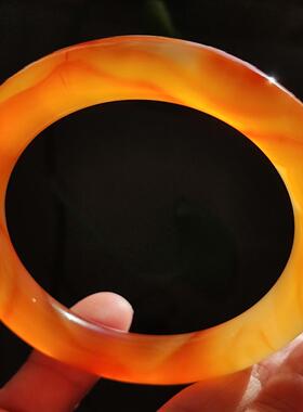 玛瑙印象 纯天然马红玛瑙玉髓手镯 复古温柔圆条 稀有马红圆条58