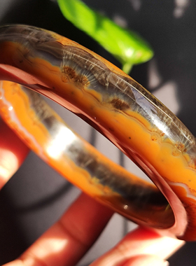 玛瑙印象 金色麦田 天然巴西老料玛瑙手镯 实肉鸡油黄 发丝景观60