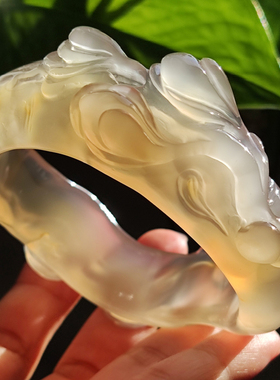 玛瑙印象 纯天然逊克北红江料玛瑙雕刻手镯 高雅玉兰超级冰胶光57