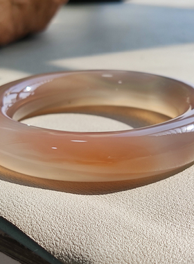 玛瑙印象 桃花源 纯天然巴西老料粉玛瑙手镯 冰透粉 胖圆条61