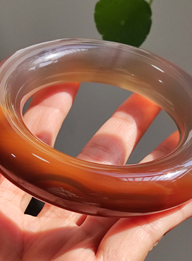 玛瑙印象 纯天然巴西老料玛瑙手镯 半山半水高档实肉老料胖圆条57