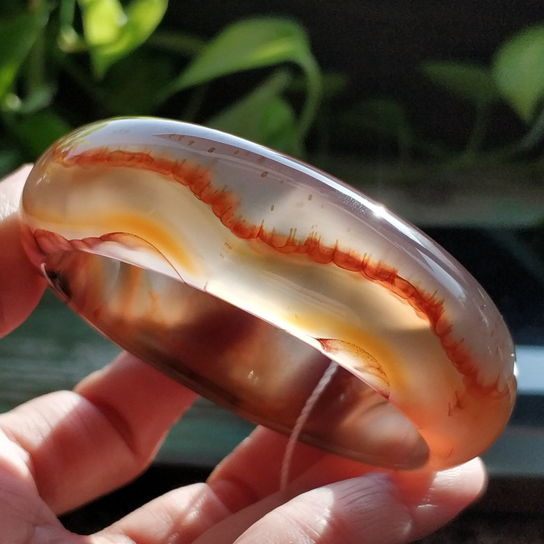 玛瑙印象 精品天然巴西老花料玛瑙手镯 满圈立体带刺景观57.5包邮