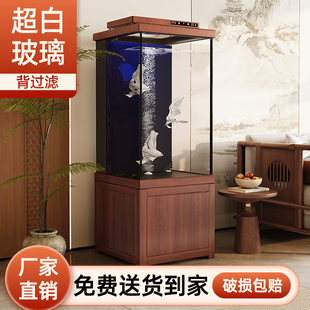 鱼缸中古风立式靠墙落地客厅家用背过滤智能静音超白免换水金鱼缸
