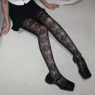 袜女潮 洛丽塔暗黑显瘦美腿袜菱形格连裤 英伦风格 子丝袜薄透肉个性