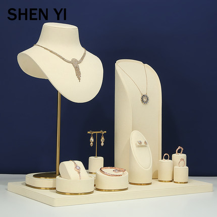 SHENYI新款珠宝展示道具米白色金属橱窗展示道具项链架饰品展示架