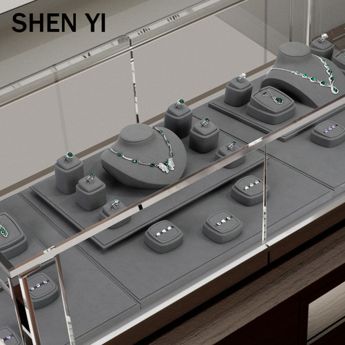 SHENYI新款灰色超纤高级珠宝展示道具柜台项链戒指耳环手链展示托