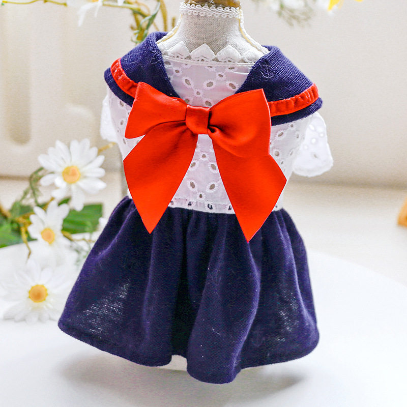 宠物衣服狗狗衣服春夏季大红蝴蝶结水手裙子泰迪比熊猫咪宠物通用