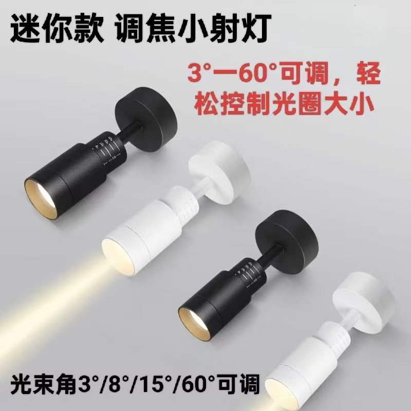 明装调焦射灯小角度可调变焦3°~60°餐厅玄关墙画迷你聚光氛围灯