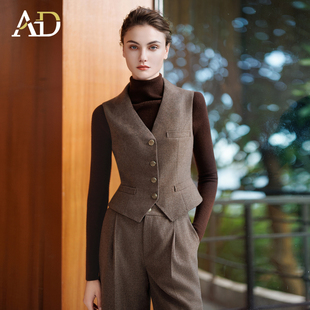 AD法式复古西装马甲女2025新款秋冬高级感修身英伦上衣羊毛马甲