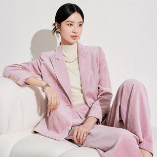 AD光泽感粉色西服套装女时髦职业装教师面试西装外套秋冬厚款西服
