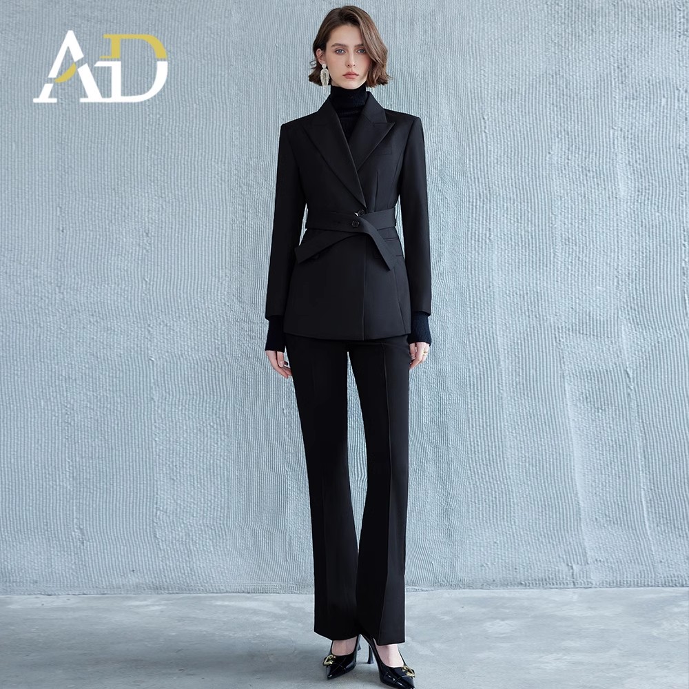 AD黑色正装女套装大学生面试职业装高级感正式场合收腰西服外套秋