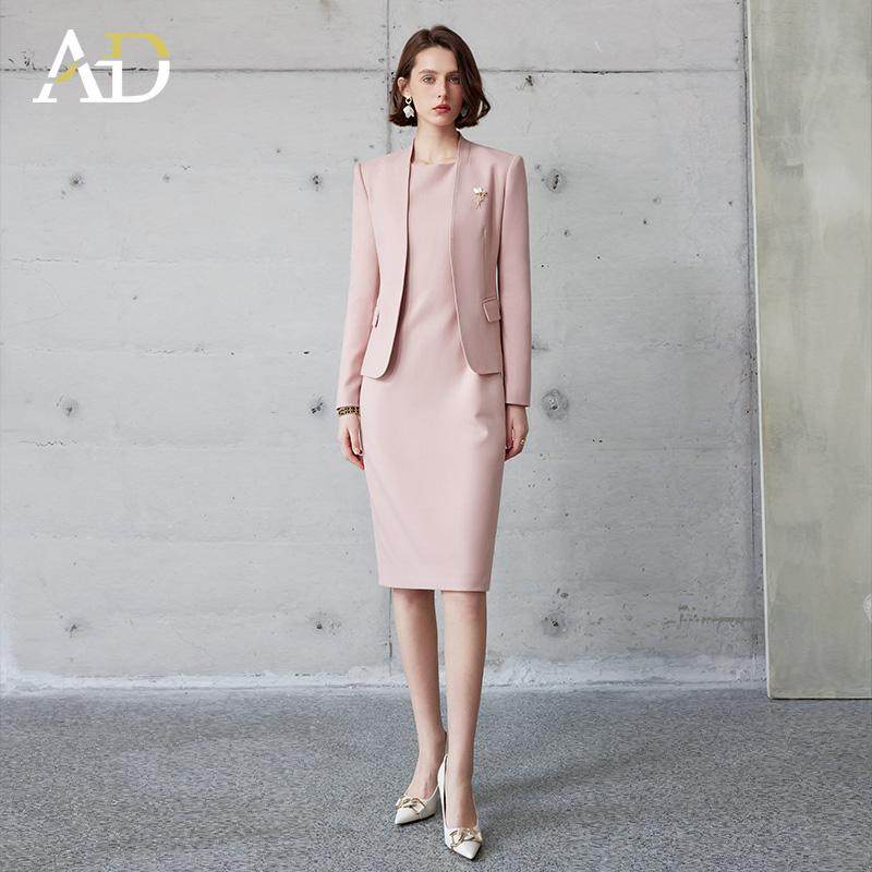 AD职业女裙套装无领西装连衣裙秋