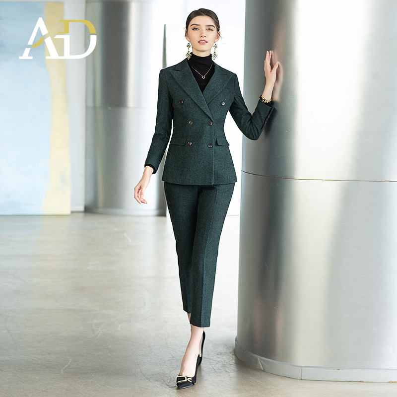 AD绿色西装正装女气质羊毛职业装