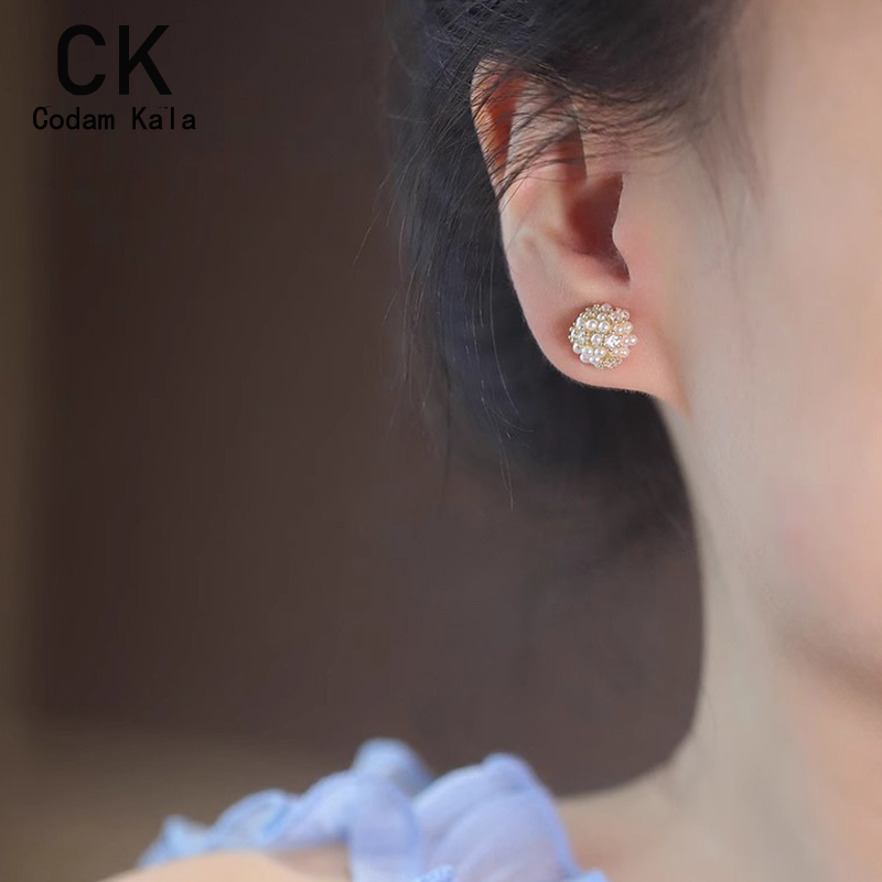 S925银针小巧精致锆石珍珠耳钉女