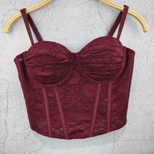 胸衣 胸垫外穿法式 性感蕾丝压褶鱼骨吊带背心女收腰流行女装 修身