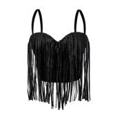 跨境欧美流苏钻链鱼骨胸衣短款 性感跳舞抹胸上衣修身 显瘦百搭吊带