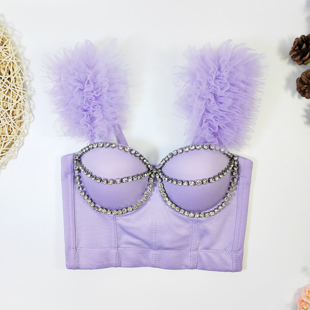 清新甜美少女风鱼骨吊带背心外穿内搭可爱荷叶边肩带可卸紫色抹胸