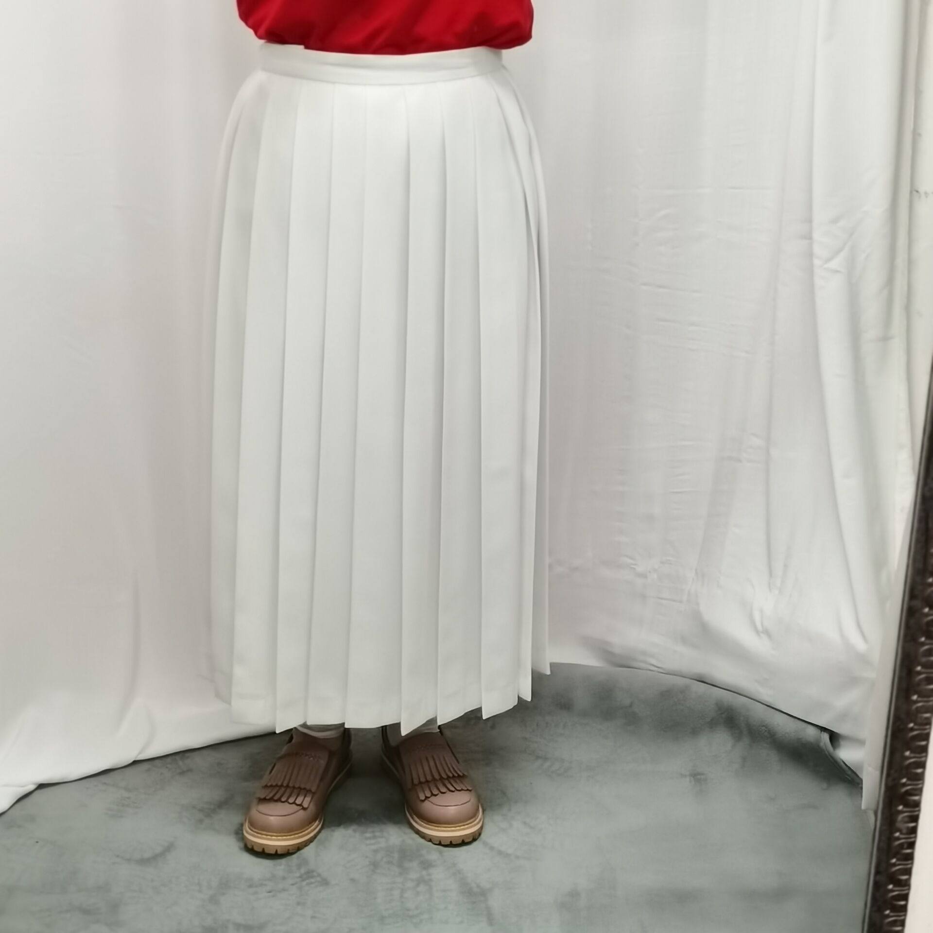 日系学生校服jk水手制服百褶裙 学院风时尚半身裙COS乳白高腰长裙