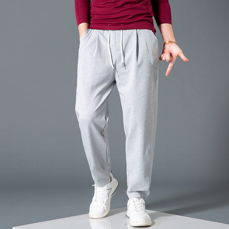 哈伦裤男宽松弹力运动裤浅灰色新款潮牌小脚纯色棉百搭男士休闲裤