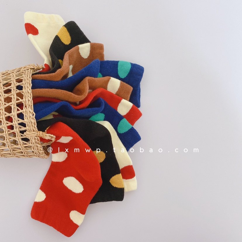 2020秋冬新款全棉童袜韩版大波点撞色糖果短袜男童女童袜子5双装