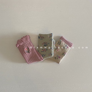 碎花女童袜子泡泡口刺绣小花中筒袜三双装 韩版 儿童袜子2022秋季