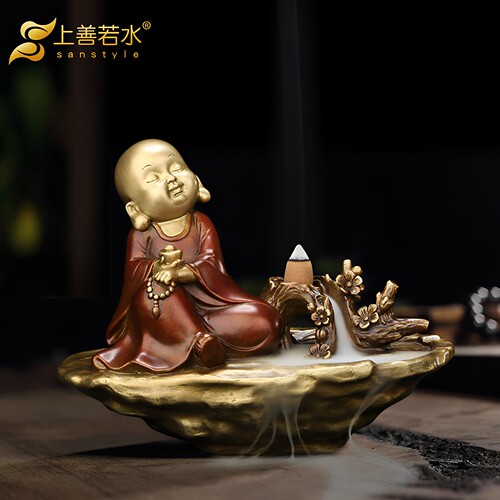 上善若水禅意小和尚檀香炉香炉