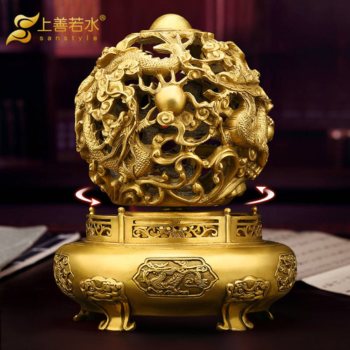 上善若水全铜客厅办公室九龙戏珠