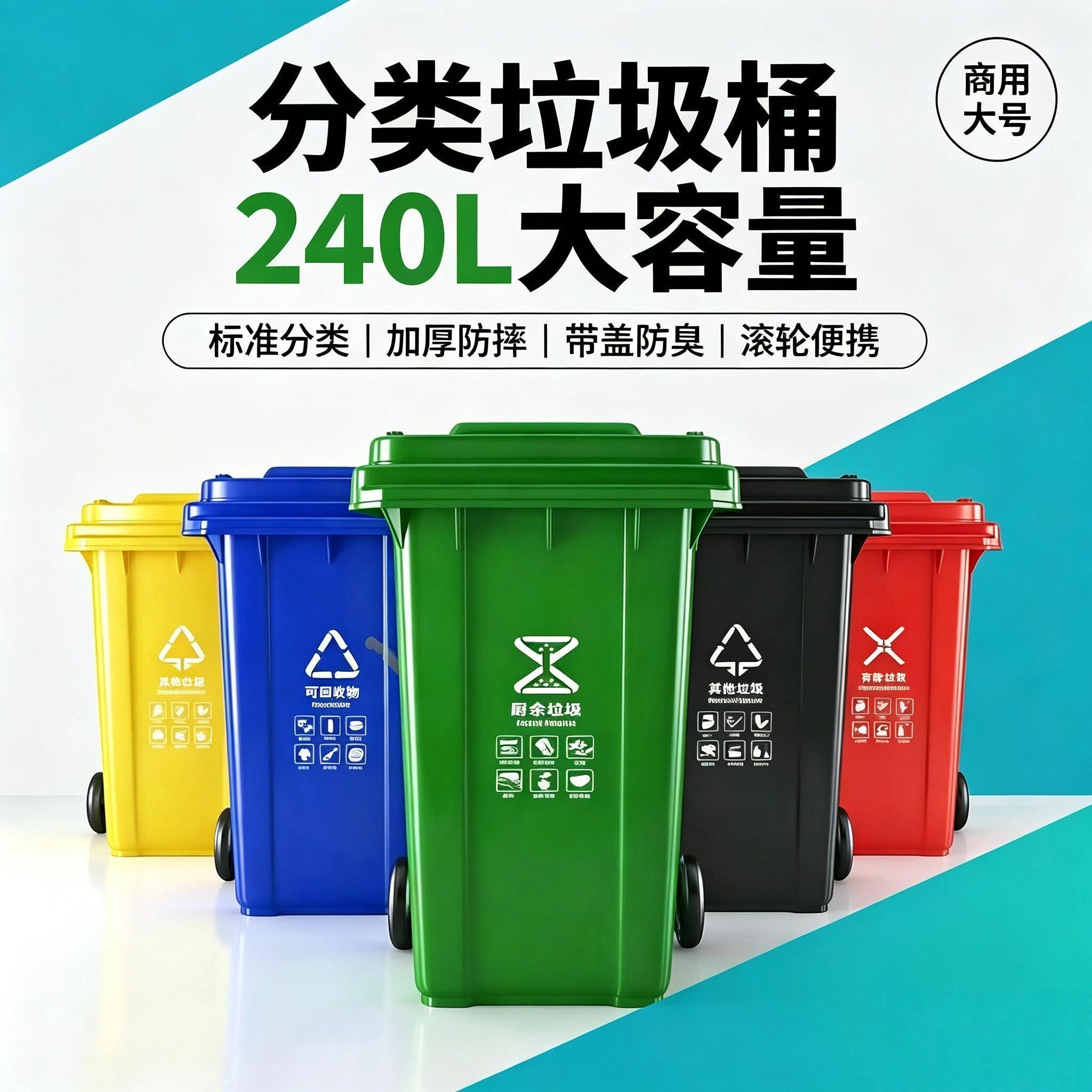 240L带盖防臭加厚防摔垃圾桶