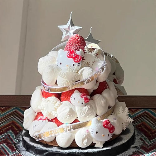 2024圣诞节网红草莓许愿树蛋糕装饰蝴蝶结kt猫摆件五角星蜡烛插件