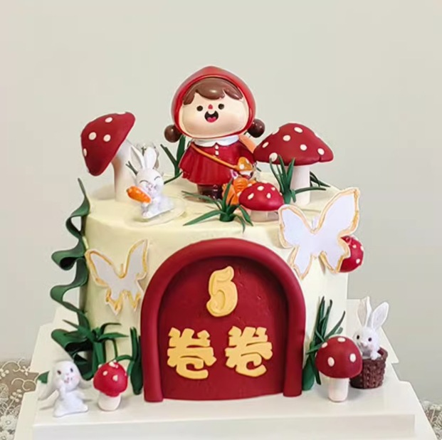 可爱小红帽采蘑菇蛋糕装饰森系小女孩儿童生日甜品台烘焙装扮