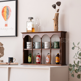 复古实木杯架挂墙酒杯展示架台面杯子收纳架法式咖啡杯香水置物架