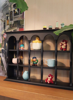 复古实木杯架香水架中古法式咖啡杯子收纳置物架壁挂手办展示架