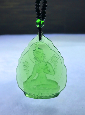 琉璃绿度母佛像吊坠项坠藏式佛牌护身符男女项链饰品挂件随身结缘