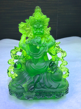 琉璃16cm绿财神佛像摆件工艺品五路五姓财神家用寺院佛堂供奉神像