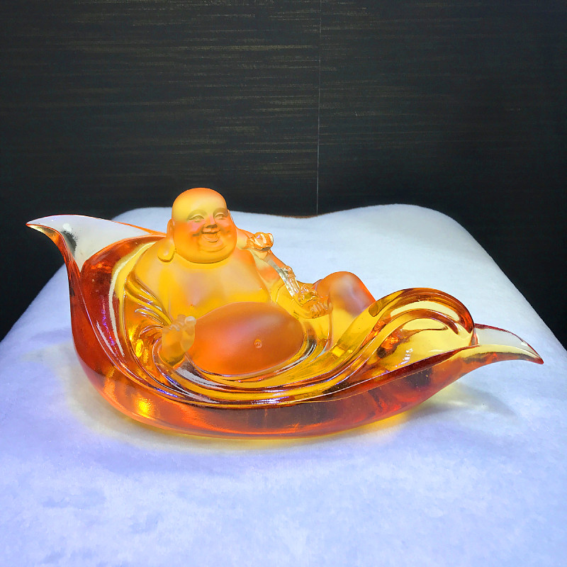 琉璃自在弥勒佛佛像摆件工艺品高档招财家居客厅办公室装饰品摆设