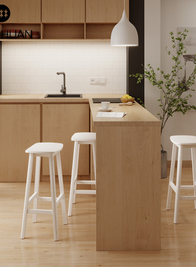 森川马鞍吧凳实木吧台椅商用酒吧前台高脚凳家用简约白蜡木岛台椅