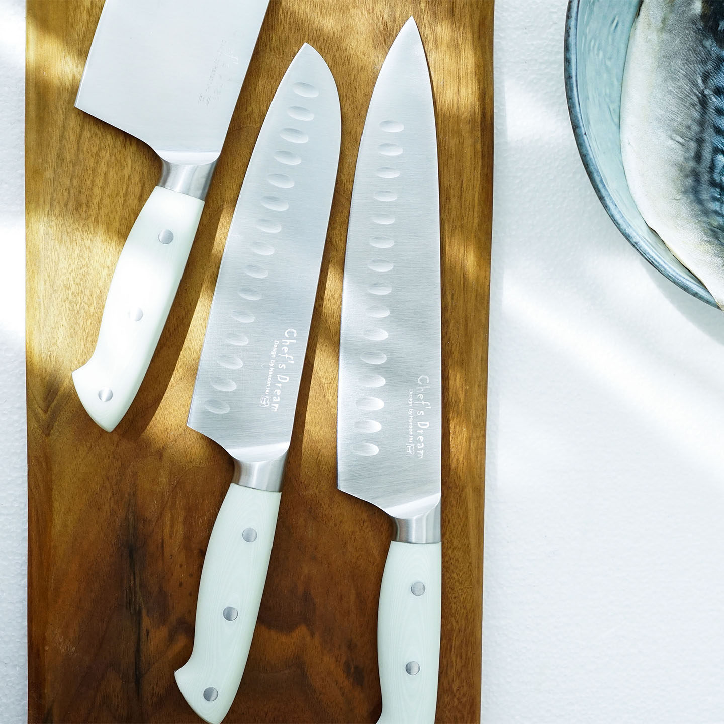 盐系列刀具套装厨房高碳不锈钢刀具白色手柄切菜刀家用多功能刀