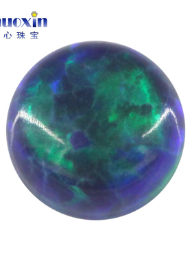 圆形人造欧泊石OPAL 圆形平底素面蓝绿变彩欧珀澳宝裸石OP13