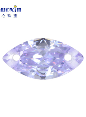 马眼变蓝色锆石双孔裸石 浅紫色树叶形人造cz手工镶嵌耳环耳坠