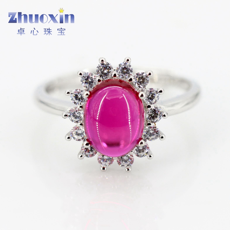 王妃同款925银镀白金玫瑰金女戒指 人造红宝石戒活口红宝彩宝5#