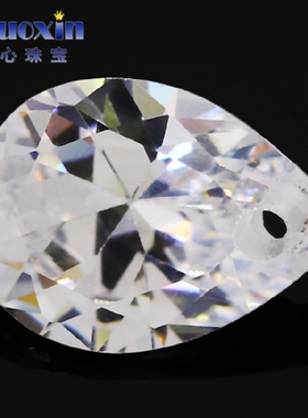 梨形打孔单孔锆石裸钻白色尖底CZ裸石 水滴形耳钉耳夹耳环diy散珠