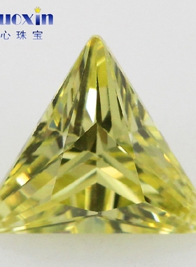直三角橄榄黄色锆石裸石高仿钻 三角形直角人造CZ宝石戒面主石钻