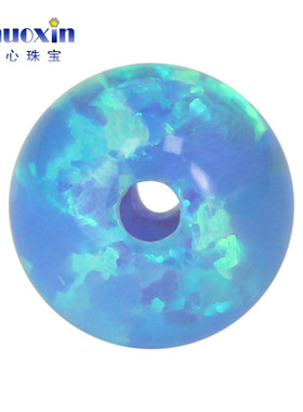 全孔圆珠天蓝色欧泊石欧珀裸石 球形珠子合成澳宝通孔OP06