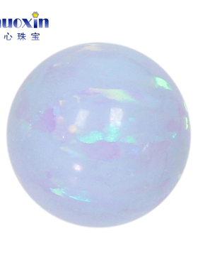 圆珠淡紫色欧泊石欧珀裸石 球形珠子合成澳宝光珠无孔#F-N1
